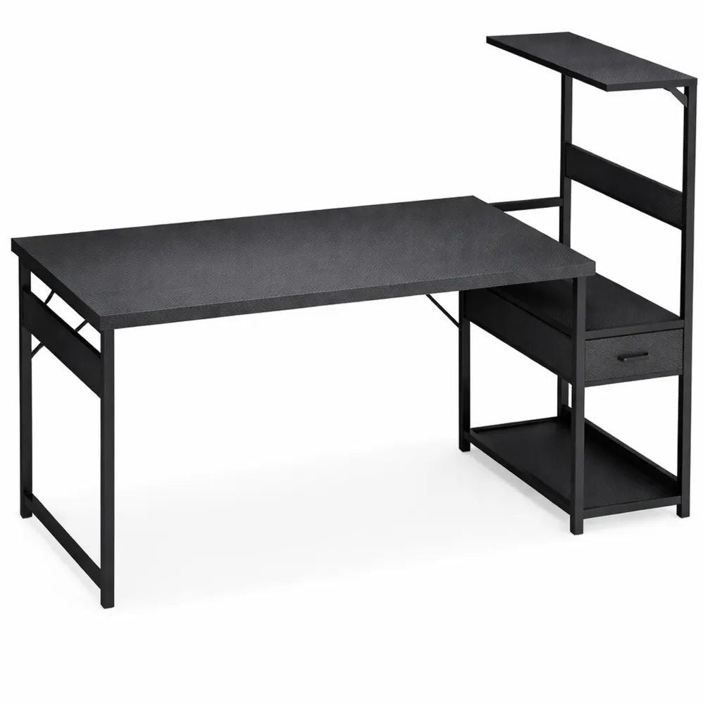 Bureau de Jeu LED RGB avec Tiroirs et Étagères, Réversible pour Casque, 120×48 cm, Noir
