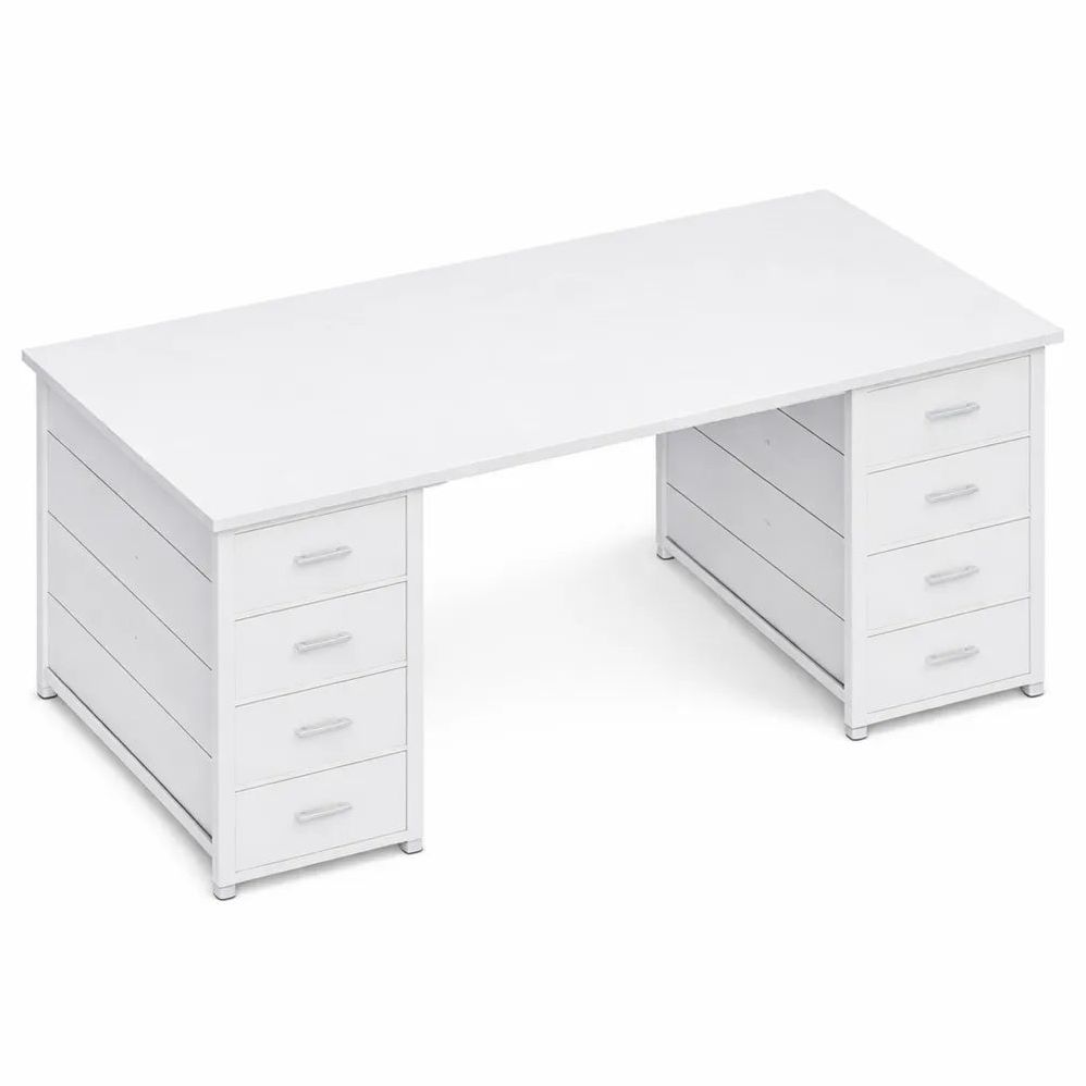 Bureau Blanc avec Rangement et Tiroirs en Tissu, 120x48cm
