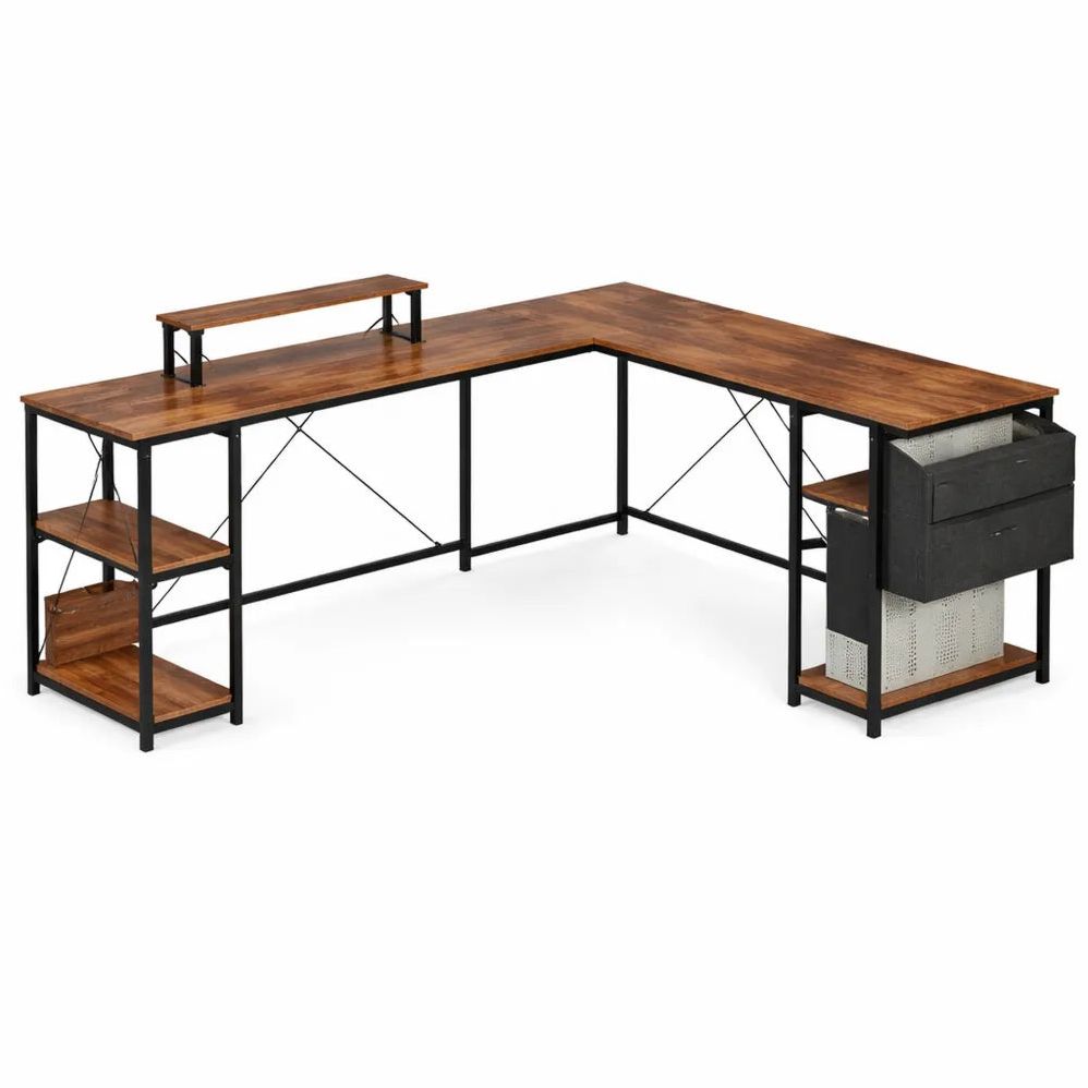 Bureau d'angle modulable avec étagère réglable et accessoires
