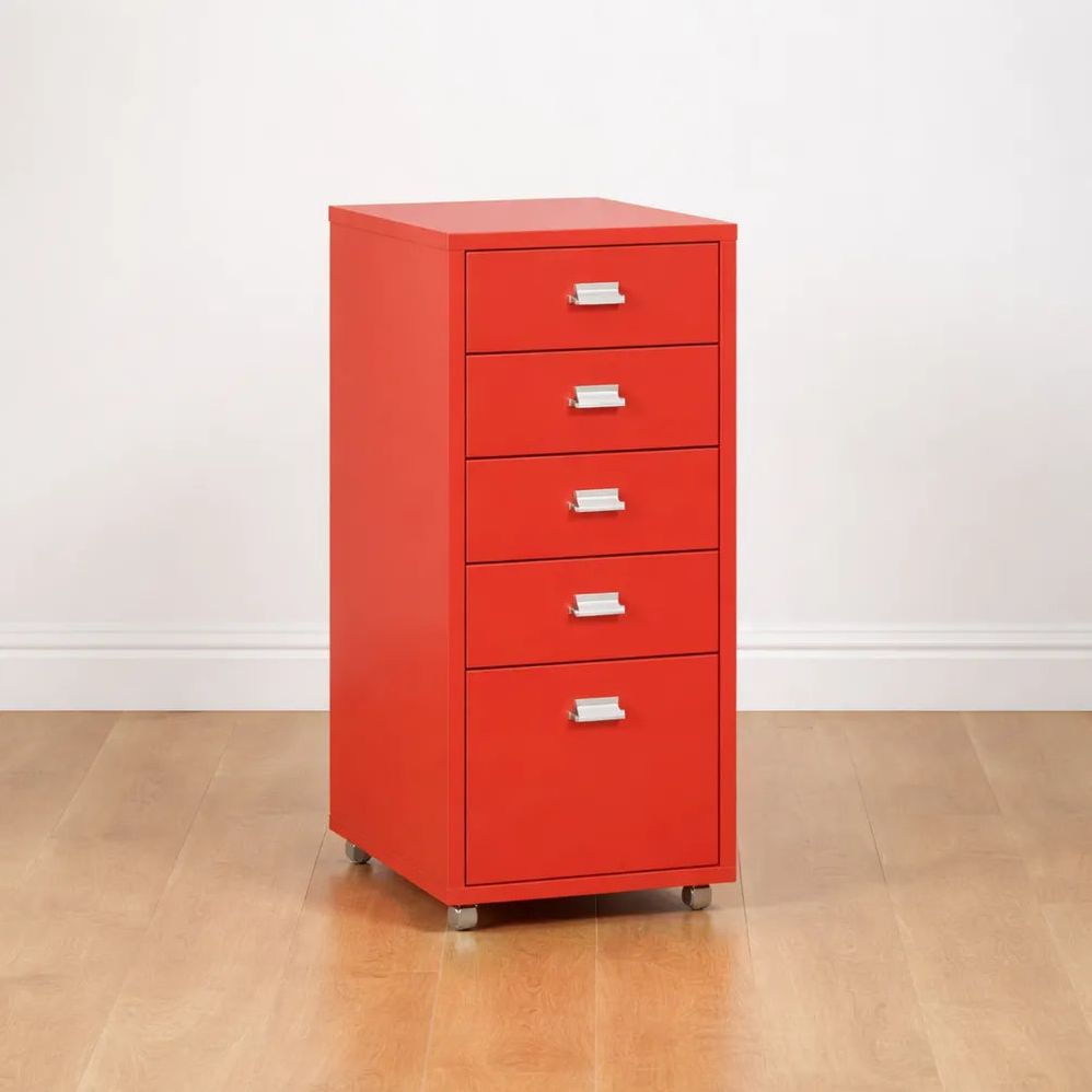 Unité de Rangement Mobile à Tiroirs en Acier Rouge