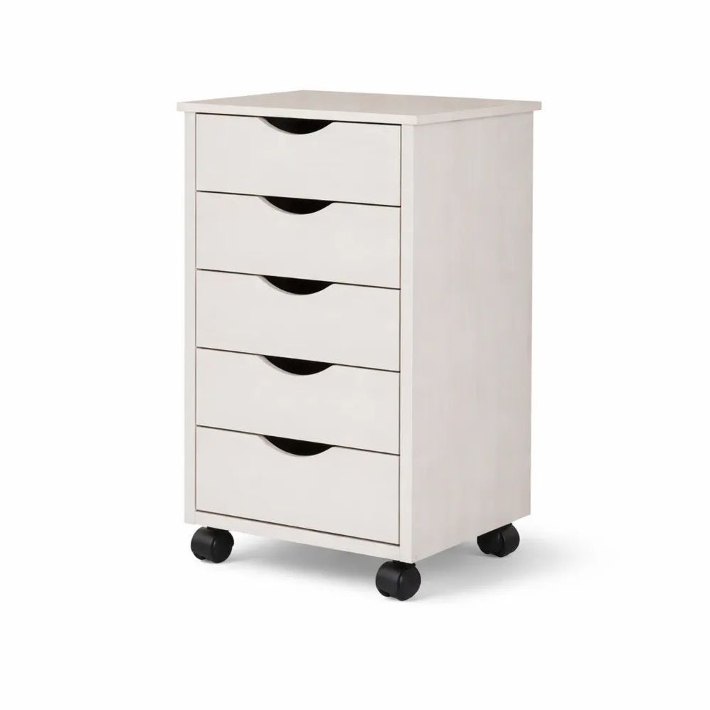 Caisson de Bureau Roulettes 5 Tiroirs Pin Blanc