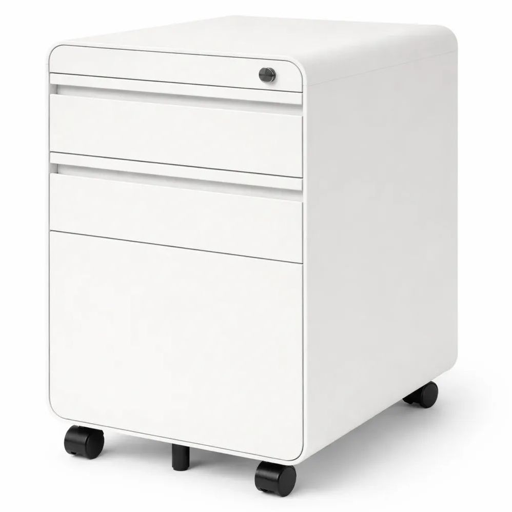 Caisson Mobile Verrouillable 3 Tiroirs en métal pour bureau, blanc