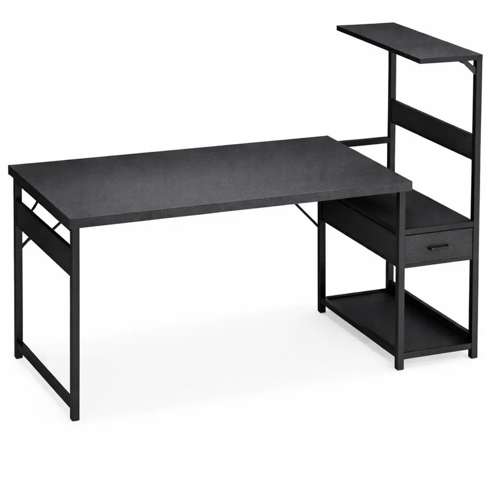 Bureau de Jeu LED avec Tiroirs et Étagères, Réversible pour Casque, 120×48 cm, Noir