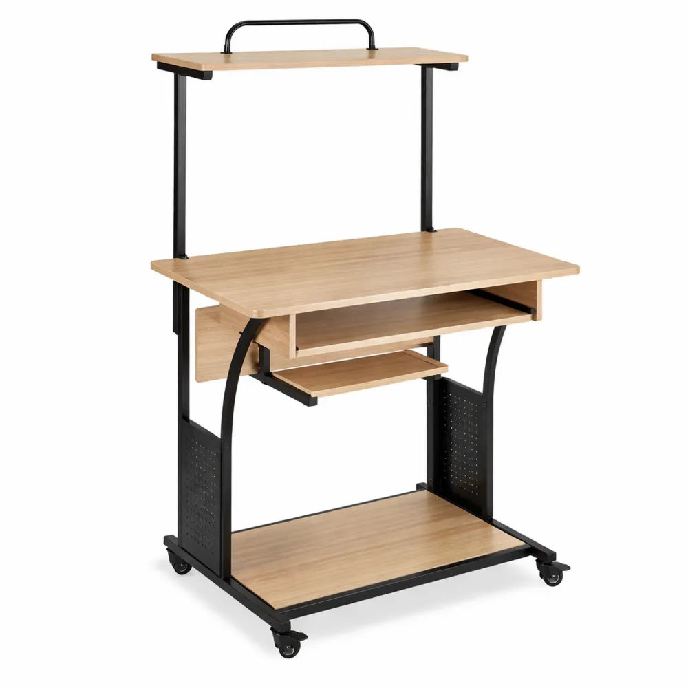 Bureau mobile avec étagères et tiroir intégré, 80 x 65,5 x 130,5 cm, en bois clair