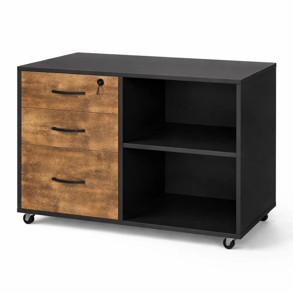 Caisson de Bureau à 3 Tiroirs, Mobile sur Roulettes, Sécurité et Rangement Polyvalent