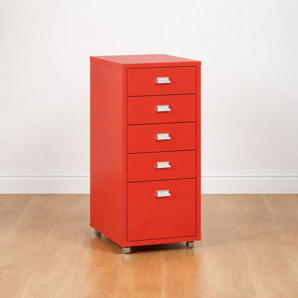 Unité de Rangement Mobile à Tiroirs en Acier Rouge