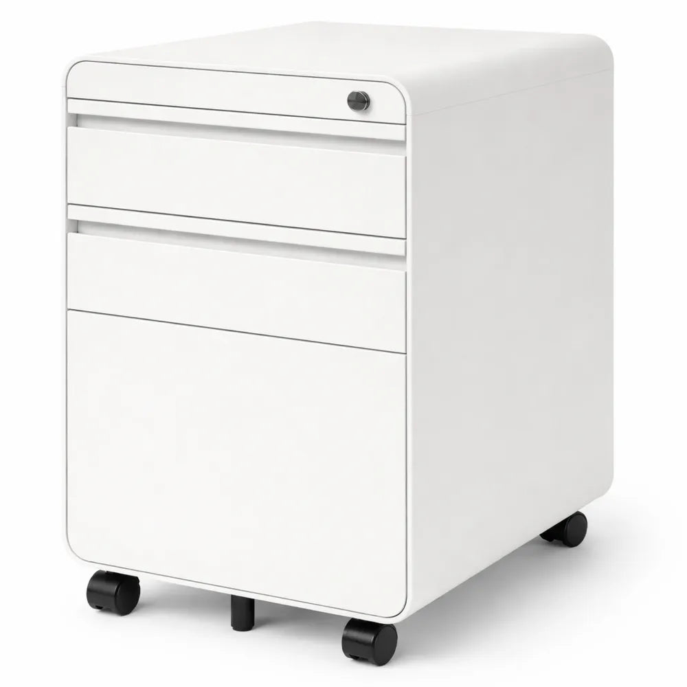 Caisson mobile verrouillable à 3 tiroirs en métal pour bureau, blanc