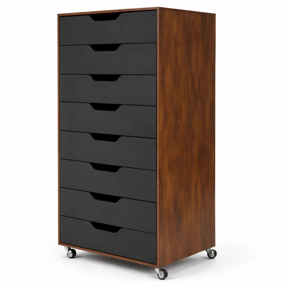 Caisson de Bureau à Roulettes avec 7 Tiroirs de Rangement en Bois