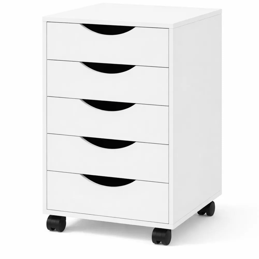 Caisson de Bureau avec 5 Tiroirs sur Roulettes, Blanc, 40x40x66,5cm