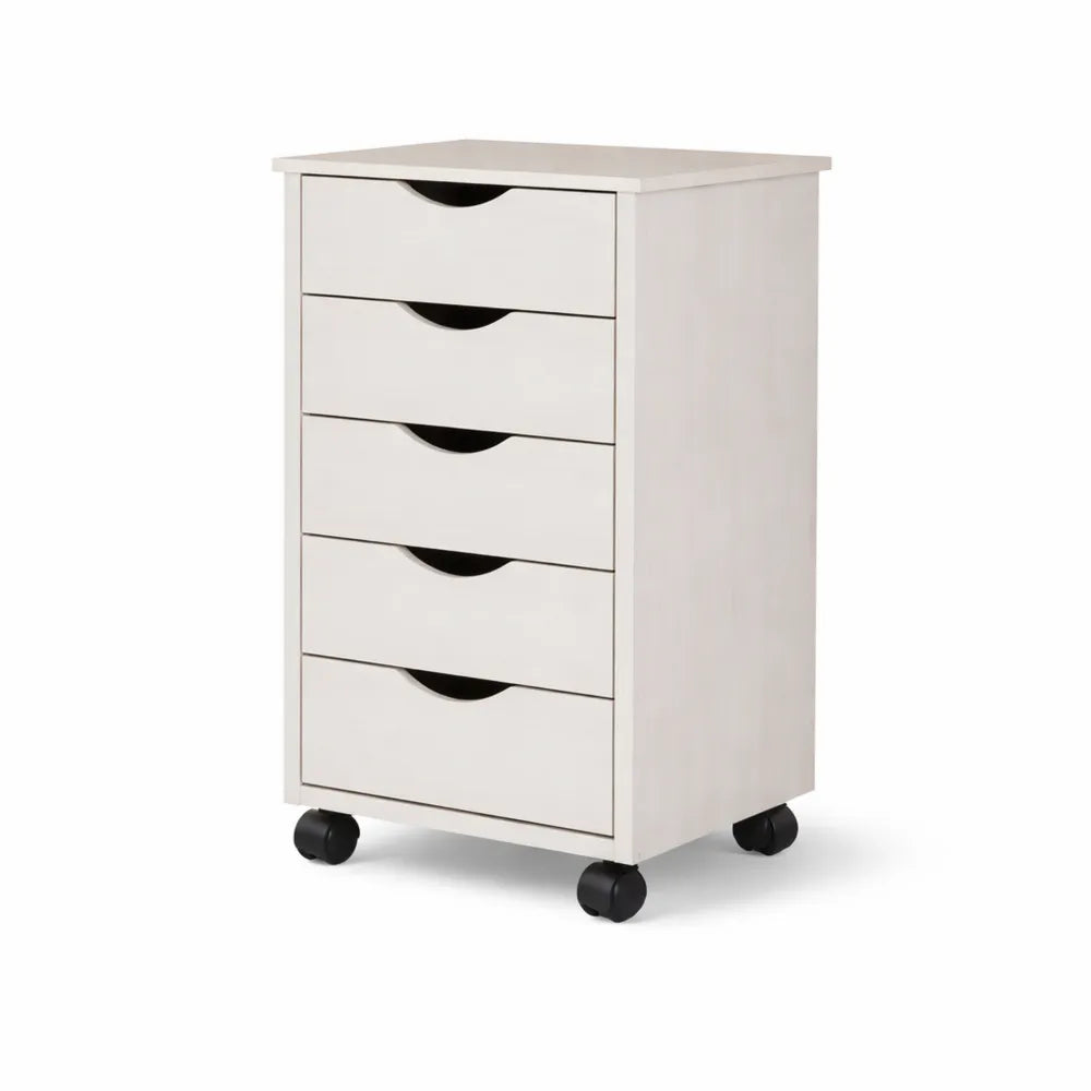 Caisson de Bureau à Roulettes avec 5 Tiroirs en Pin Blanc