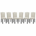 Chaises de Salle à Manger en Tissu avec Haut Dossier et Pieds en Bois, Lot de 6