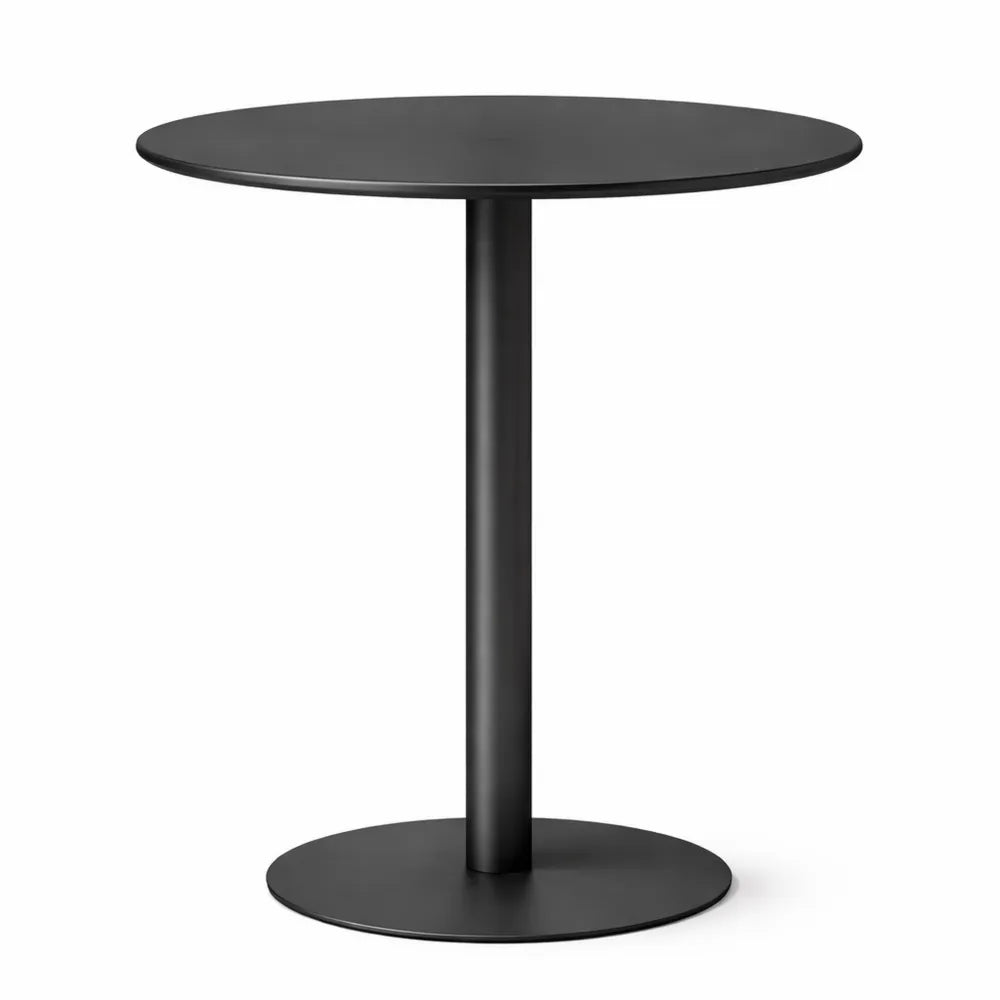 Table ronde minimaliste pour 2, acier moderne, usage intérieur/extérieur, noir